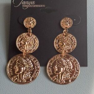 Gold Coin Statement Earrings 2 inch